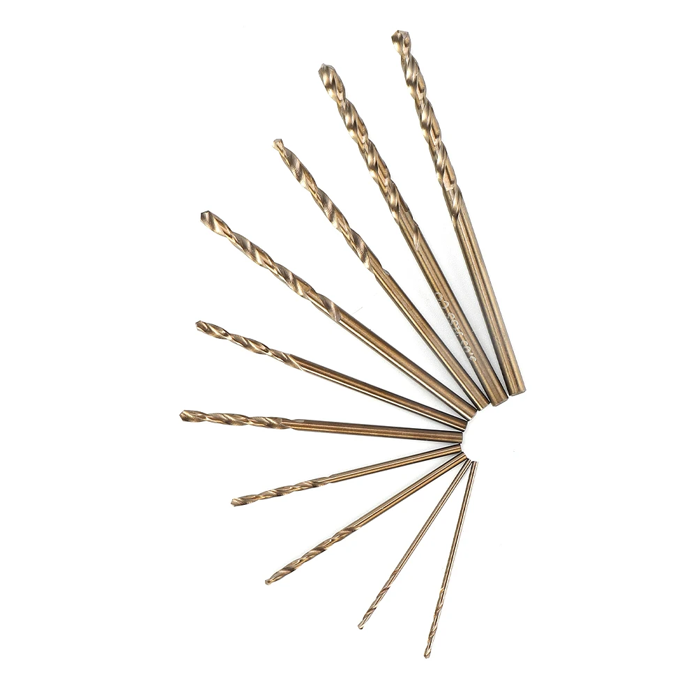 10pcs HSS 1-3mm M35 Cobalt Coated Drill Bit Wood/Metal Hole Cutter Round Shank Gun Drill Bit For Stainless Steel 1 5mm 6 5mm hss titanium coated drill bit 1 4 hex shank high speed steel twists drill for metal wood plastic