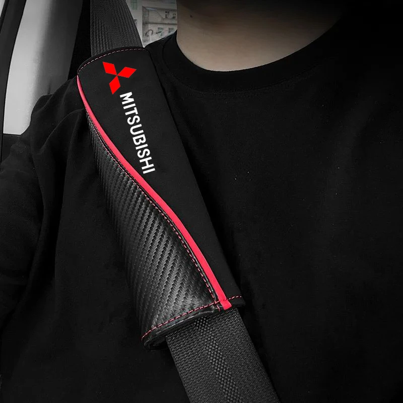 2Pcs Leather Car Safety Belt Cover Shoulder Protector Pad For Mitsubishi Outlander Lancer ASX EVO Pajeros Auto Accessories seat belt covers,seat belt protector