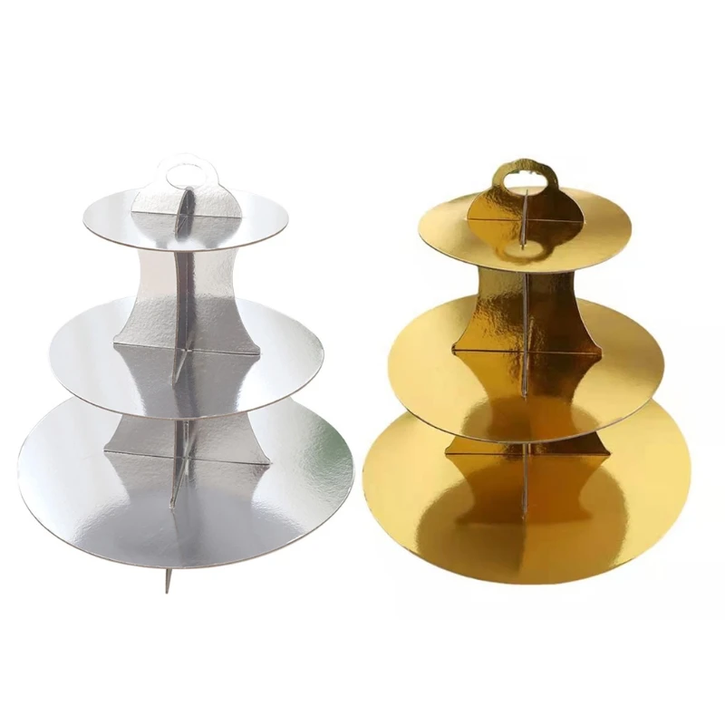 

Three-Layer Cake Stand Holder Round Paper Cupcake Display Rack for Wedding Party