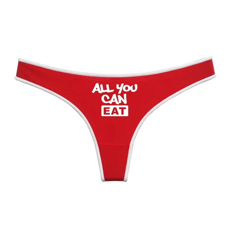 ALL YOU CAN EAT Letters Thong Female Lingerie Red Cotton Underwear for Womens Soft Seamless Invisible Breathable Sport Underpant
