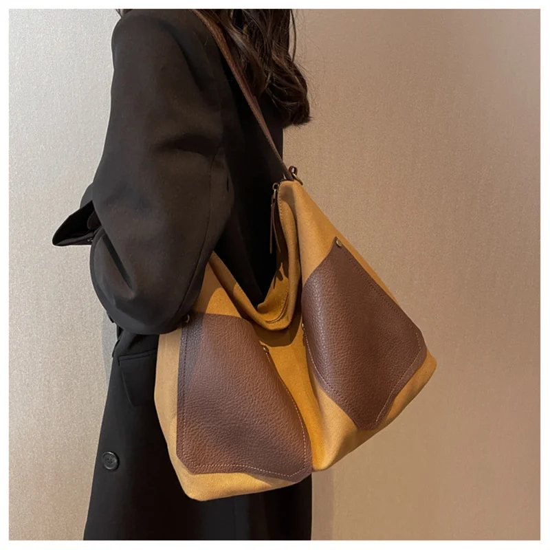 

2022 New Large Size Handbags Totes Patchwork Leather Shoulder Bags Suede Women Shopping Bags 3 Colors Drop Shipping