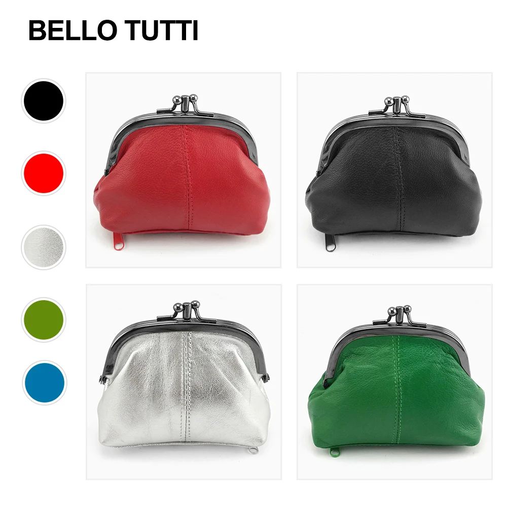 BELLO TUTTI-Mini monederos de cuero genuino para mujer, carteras pequeñas de piel de oveja con cierre de Metal, bolso de mano para cambio de tarjetas, novedad