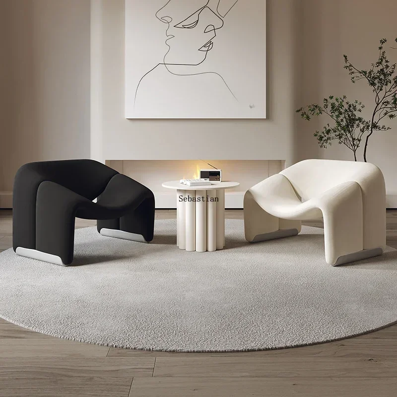 Creative Light Luxury Single Person Leisure Sofa, Simple and Modern Internet Celebrity Nordic Cream Style Lamb Plush Chair