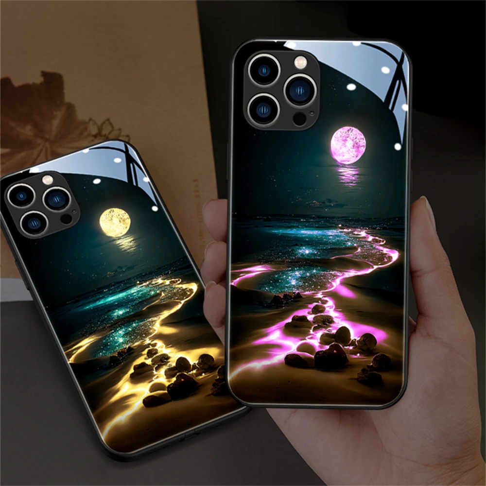 

Cute Landscape Trend Voice Control LED Light Phone Case Back Cover For OPPO Reno 3 4 5 6 7 8 9 Pro Plus Find X5