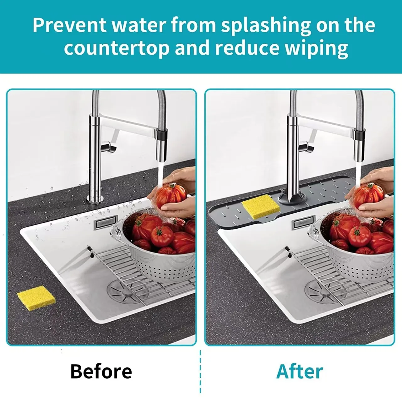 Kitchen Sink Silicone Faucet Pad Faucet Handle Drip Catcher Tray Sink Splash Guard Drain Mat Sponge Soap Holder Kitchen Gadgets