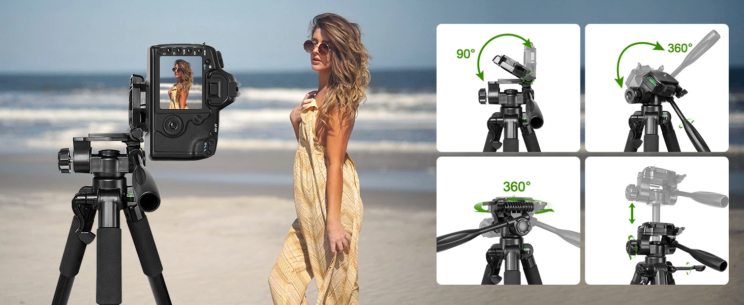 Huepar Tripod For Laser Level 1.6M/62.99'' Stand Adjustable Height With Swivel P