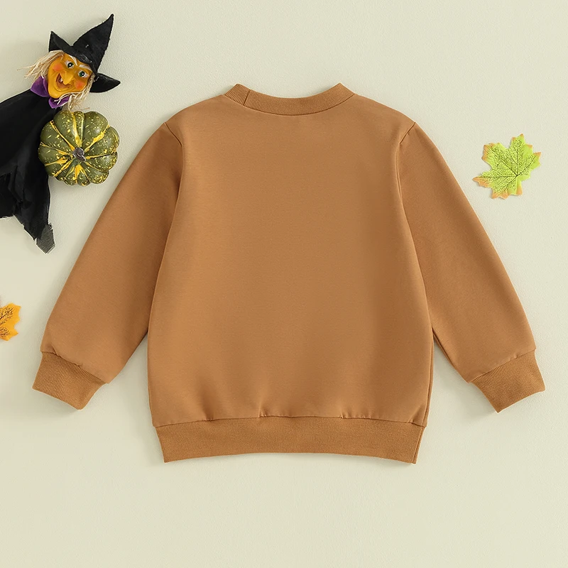 Halloween Toddler Boys Girls Sweatshirts - Cute Letter Print Crew Neck Long Sleeve Kids Pullovers for Fall - Trendy Tops for 3