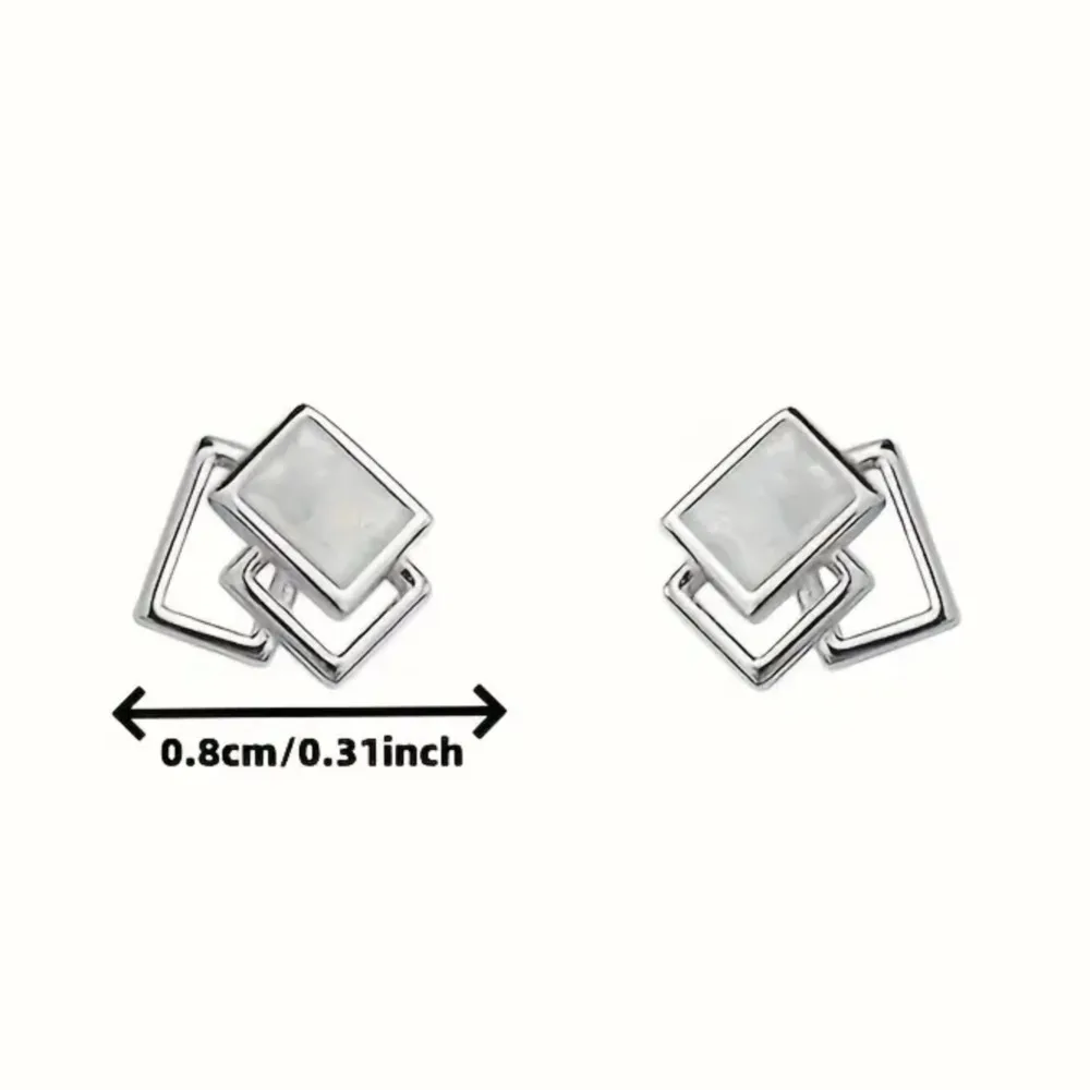 Silver Color Geometric Square Stud Earrings for Women Stylish Hypoallergenic Earring Daily Wear Jewelry Occasions