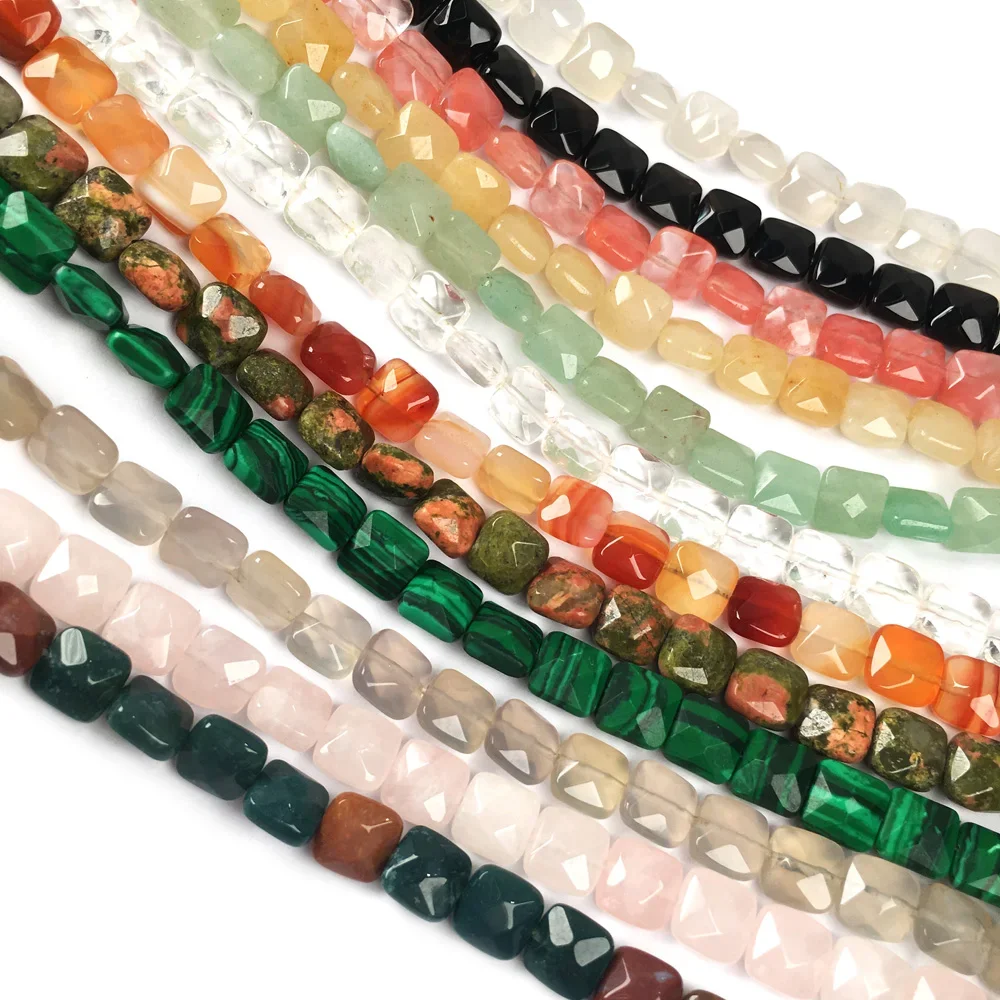 

Natural Stone Faceted Square Shape Beading Gemstone Isolated Loose Beaded for Jewelry Making DIY Necklace Bracelet Accessories