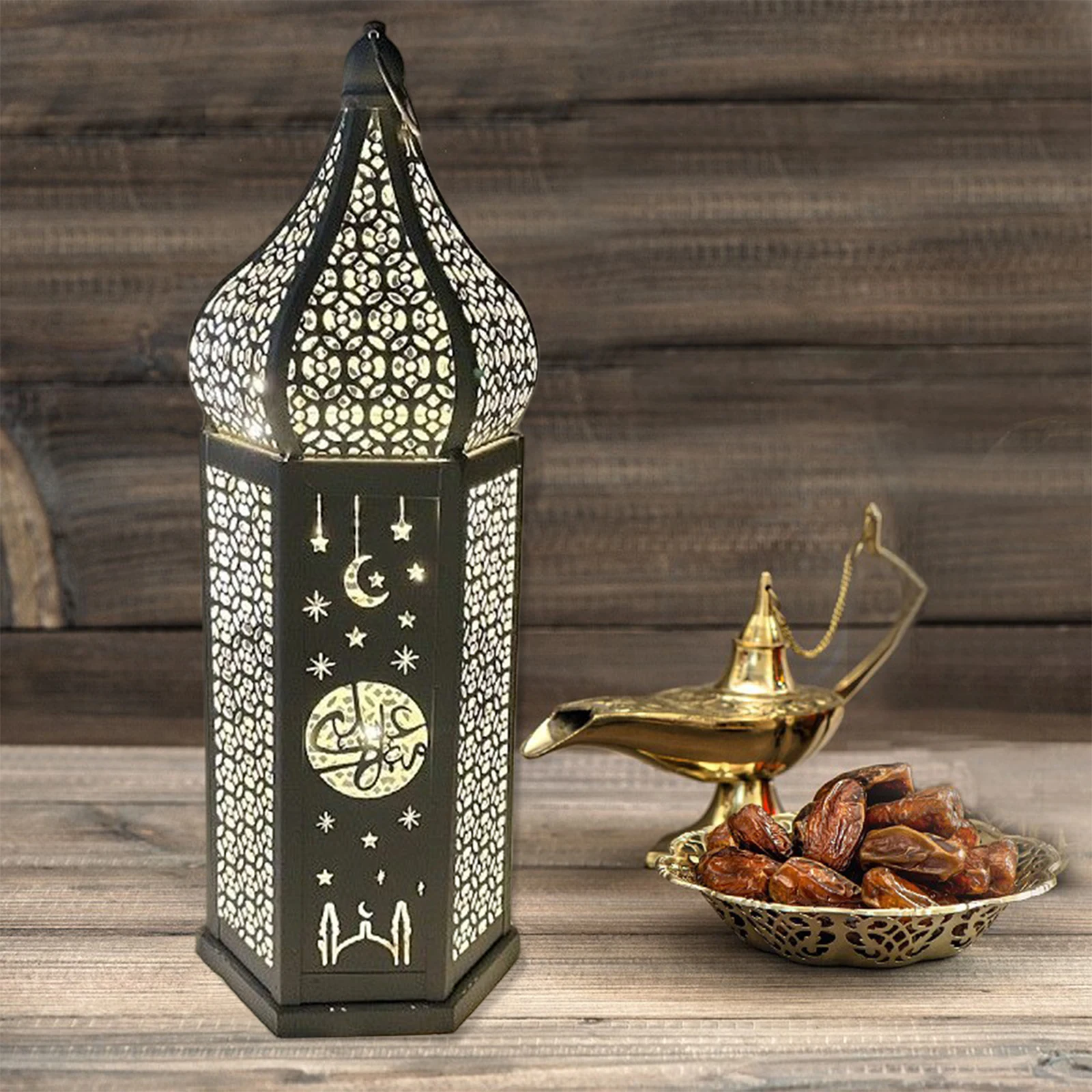 Christmas Moroccan Retro Hollow LED Wind Lamp Iron Lantern Hotel Home Bedroom Living Room Atmosphere Decorative Lamp - Image 3