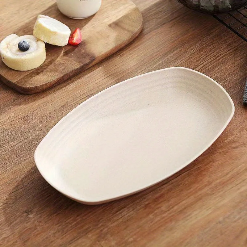 1pc Oval Dinner Plate, Wheat Straw Household Serving Plate, Fruit Salad Dinner Plate
