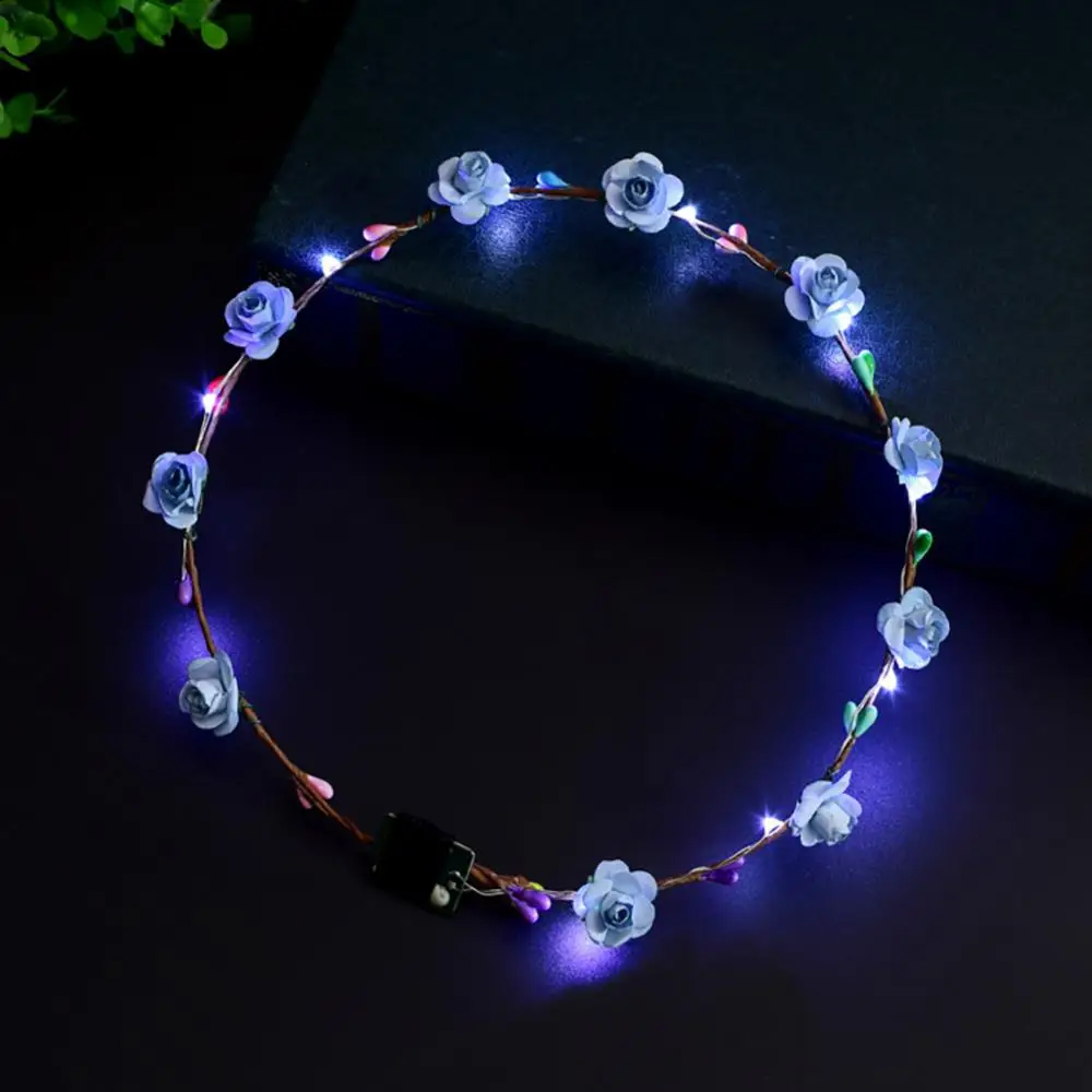 LED Headband Glowing Light Flower Princess Garland Girls Women Birthday Wedding Crown Wreath Costume Cosplay Hair Accessories