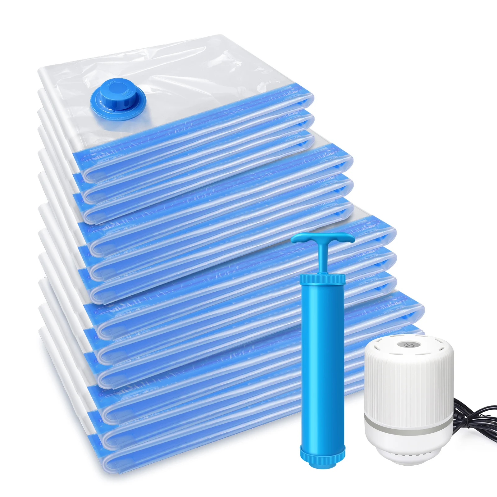 BRIEFNESS 12er-Pack Vakuum-Aufbewahrungsbeutel, Platzsparende Kompressionsbeutel für Bettdecken und Decken, Manuelle + Elektrische Luftpumpe – Detail 1