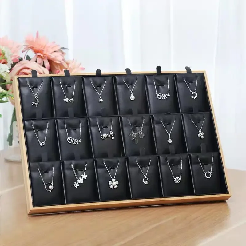 Bandeja Para Anillos De Madera Con 15 Ranuras | Organizador Joyas Bambú/Blanco | Exhibidor Mostrador