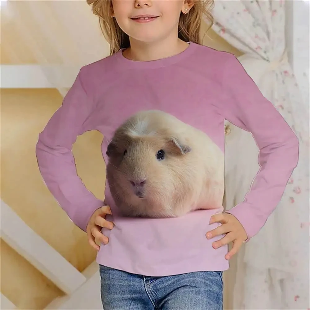 

Kawaii Cute Hamster Long Sleeve T-Shirt Clothes For Girls Children From 8 To 14 Years Hairy Animal Printed Casual Kids Tops Tees