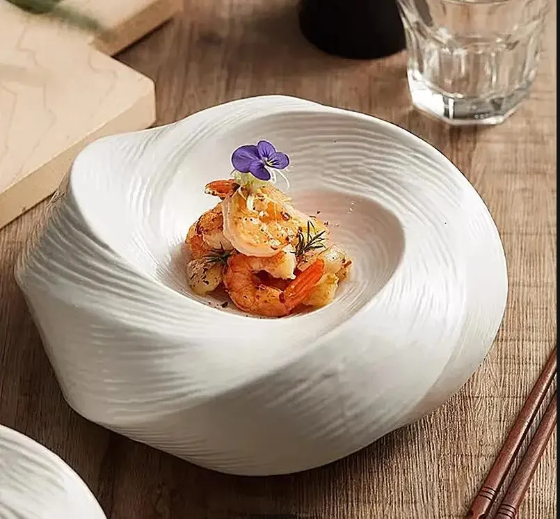 

Creative White Insulation Plate Ceramic Dessert Plate Restaurant Dishes Decorative Main Dish Steak Salad Plate Home Tableware