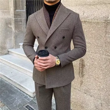 2025 New Vintage Men's Suit 2 Pieces Business Formal Casual Double Breasted Slim Fit Suits Party Wedding Dress Costume Male Suit 1