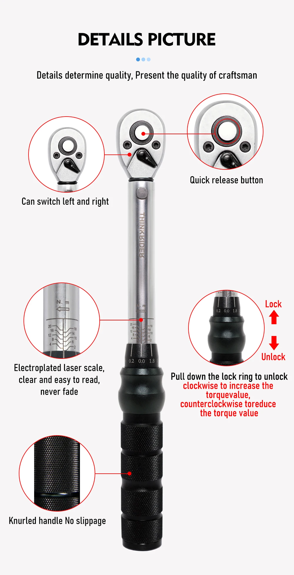 ThinkRider Professional NL-15 PRO Bicycle Bike Torque Wrench 2-20N·m Allen Key Tool Socket Spanner Set Kit