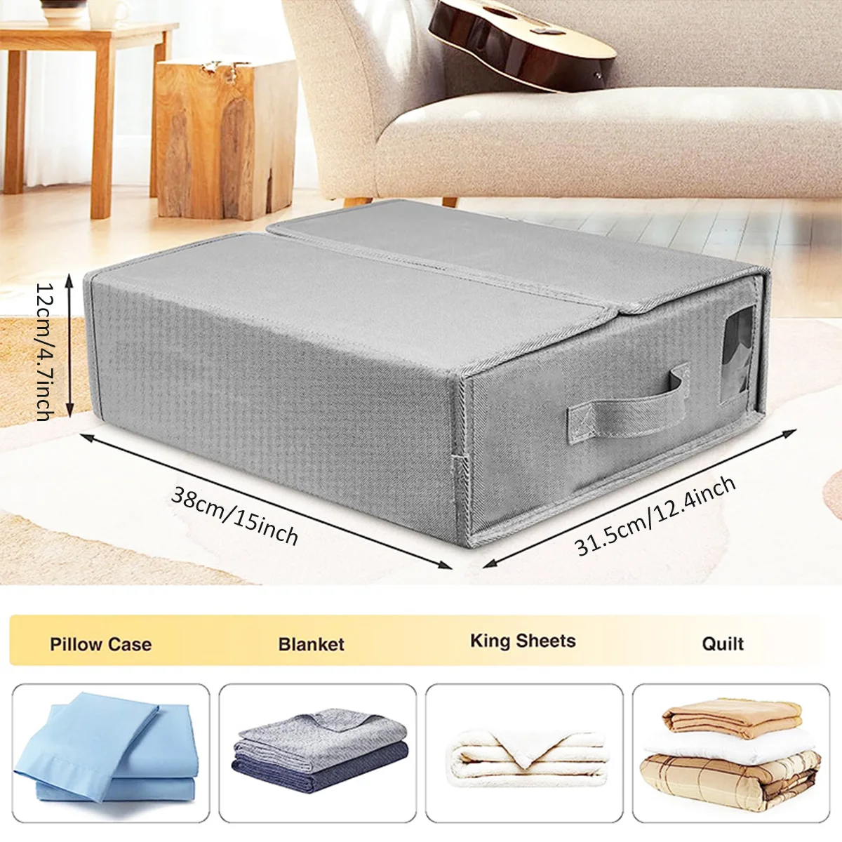 Grey Oxford Cloth Underbed Storage Box for Bed Sheets and Pillows