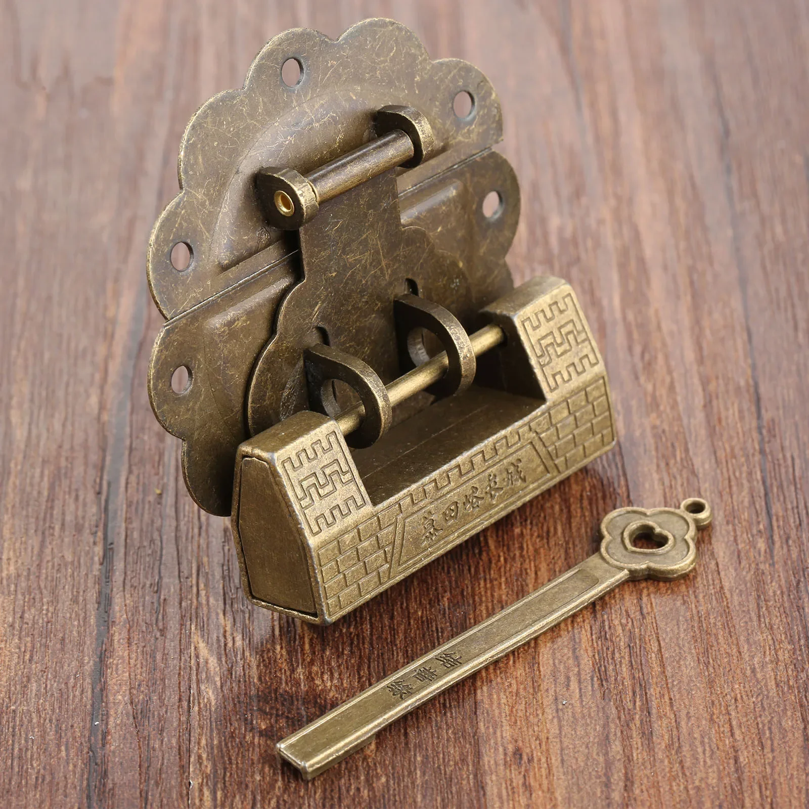 2Pcs/set Furniture Chinese Old Box Latch Hasp Buckle Clasp with Antique Bronze Lock/Padlock for Cabinet Jewelry Wooden Box+Screw