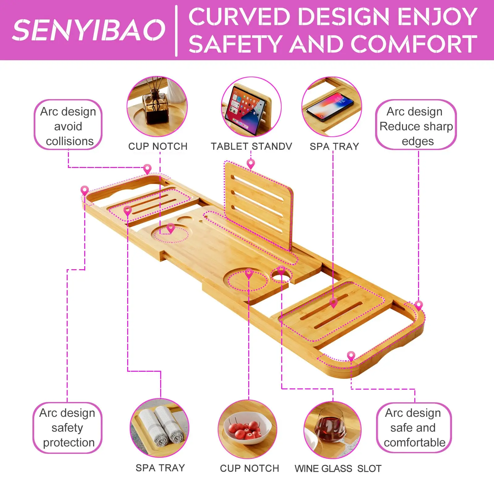 Premium Bathtub Tray Caddy-Expandable Bath Caddy Tray-Adjustable Bamboo Bath Tub Table Unique House Warming Gifts Ne