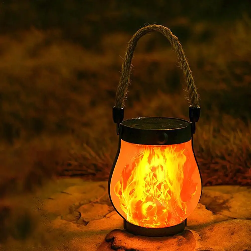 USB Rechargeable Camping Light Solar Flame IPX4 Waterproof 800 Lumens 1200mAh Hanging Lantern Outdoor