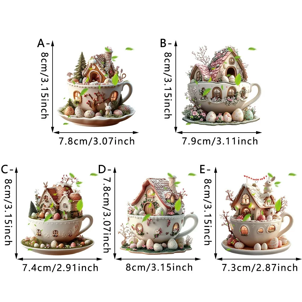 Easter Coffee Cup Ornaments Cartoon Bunny Egg House Coffee Mug Decorative 2D Acrylic Ornaments 2025 Spring Party Supplies  Decor 6