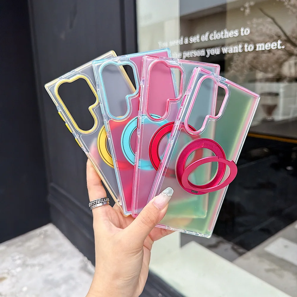 Candy Two-Tone Magnetic Phone Case with Metal Rotating Stand