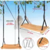 Wooden Swing Seat Hanging Tree Swing Outdoor Wood Swing Set Accessories with Height Adjustable Nylon Hanging Rope 6