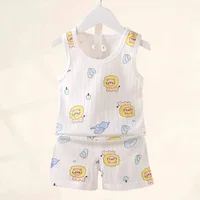 Vêtements pour mères et enfants, en coton imprimé, T-shirt, gilet, hauts et shorts, ensembles pour garçons et filles, mignons et respirants, été 3