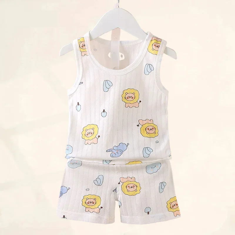 Mother Kids Clothes Baby Cotton Print  Children's Clothing T-shirt Vest Tops Shorts Sets Boys Girls Cute Breathable Summer 3