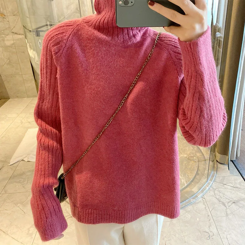 

Solid Pullover Solid Soft Bottoming High Neck Sweater Women Thickened Loose Slouchy Outer Sweater