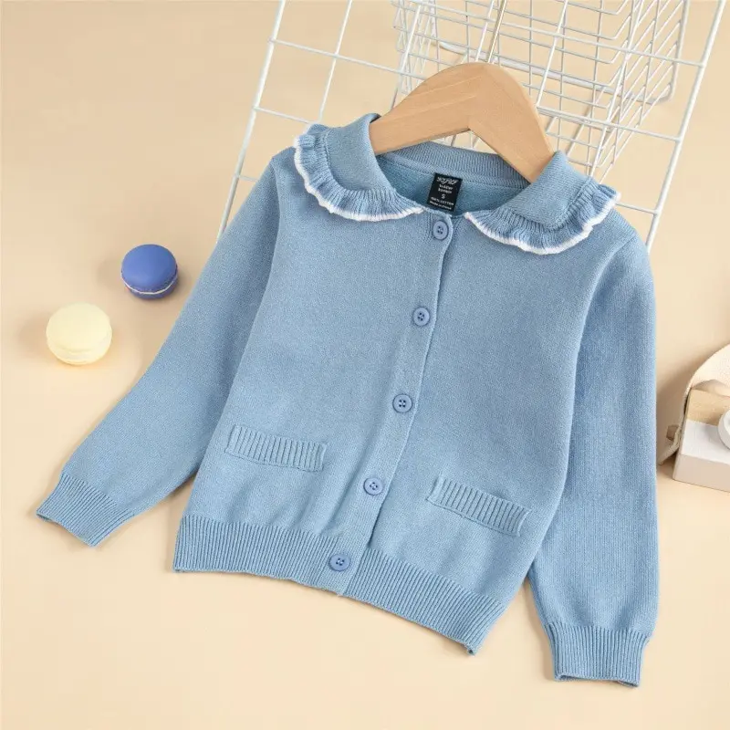 0-4yrs Kids Cardigan Sweater Little Girls Blue Jacket Casual Pink Cotton Girl Baby Coat 1 2 3 4 Years Old Kid Clothes 225440