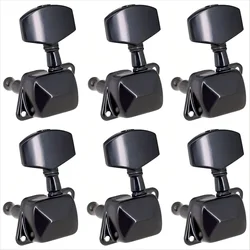 6-Piece Semi-Closed Guitar Tuning Peg Set for Electric and Acoustic Guitars (Black 6Left)