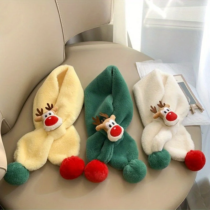 1Pcs Warm and Cute Christmas Deer Scarf, Autumn and Winter Baby Plush Scarf for Girls Boys Holiday Party, Daily Wear