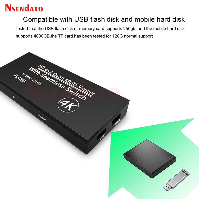 4K HDMI-compatible Multi Viewer Advertising Media Player Multiviewer Quad Screen Multi-viewer 4x1 with seamless Switcher