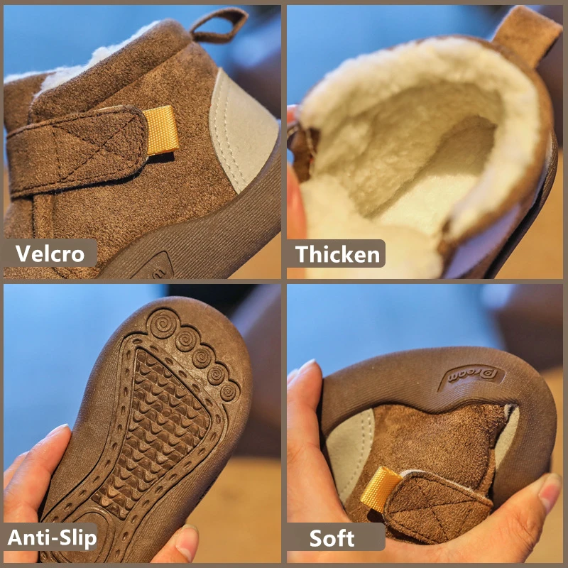 Baby Shoes Boys Girls Winter Warm Plush Toddler Snow Boots 0-5 Years Kids Fashion Color Matching Sneakers Anti-Slip Infant Shoes
