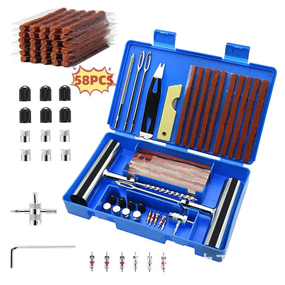 Auto Tire Repair Set Puncture Repair Tools 33/58pcs Car Van Motorcycle Bike Emergency Tubeless Tire Rivet Set