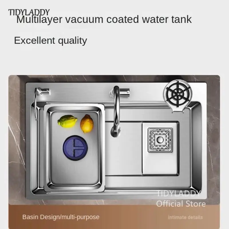 Luxury Silvery 304 Stainless Steel Waterfall Kitchen Sink High Quality Large Single Slot Multifuctional Sink Waterfall Faucet 5