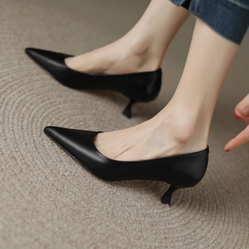 Office Lady Pumps on Sale 2023 Fashion Pointed Thin Heels Sping Autumn Women Shoes Solid Color Shallow Single Party Dress Shoes