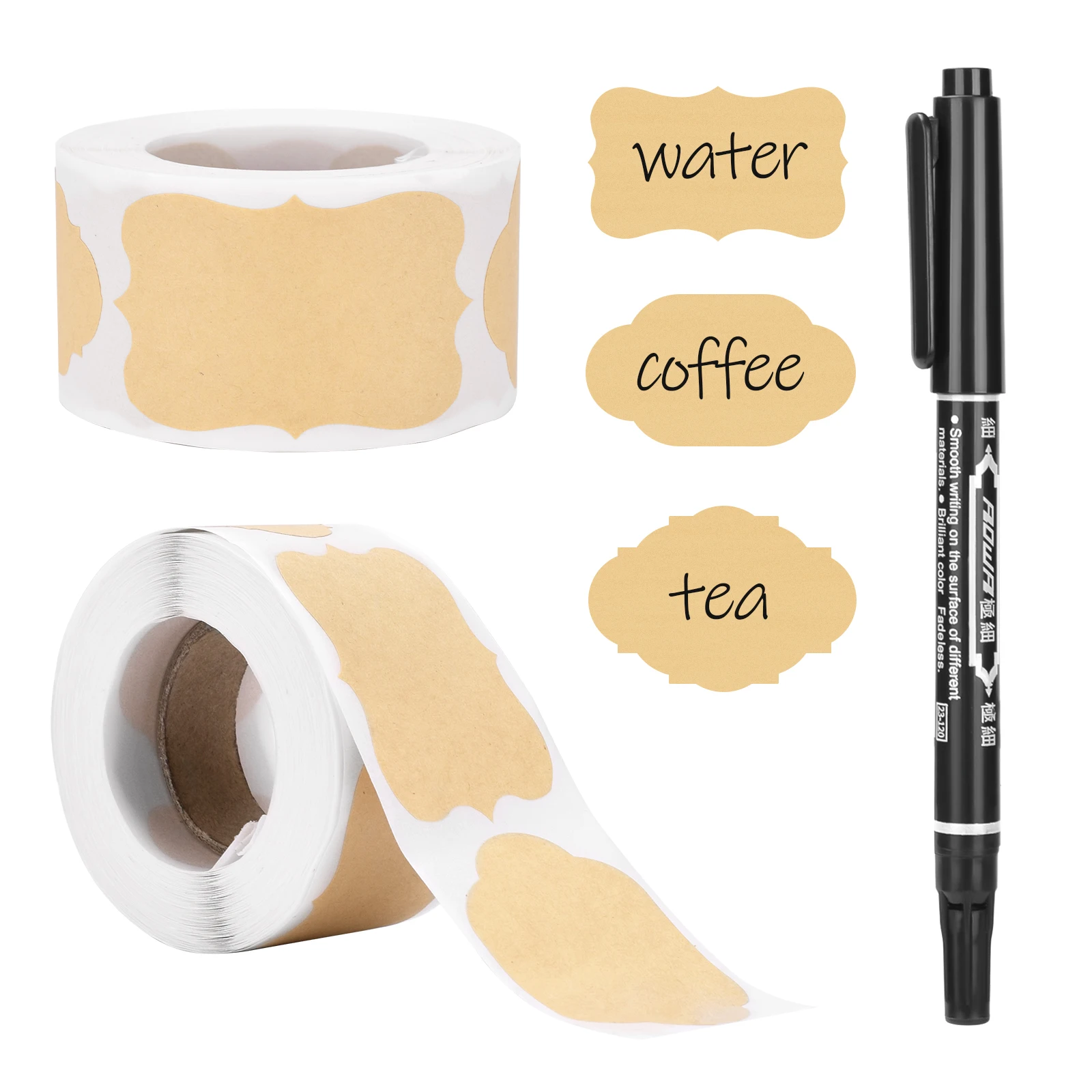 2Rolls 500pcs Kitchen Glass Spice Sticker Jar Sticker Waterproof Kitchen Label Blackboard 1pc Black Marker