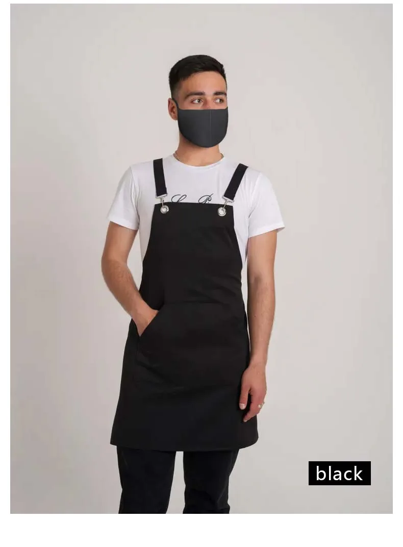 Schwarze Unisex-Schürze mit verstellbarem Hals und anpassbarer Markenlogo-Stickerei-Tasche für Männer und Frauen, Kellner, Kochen, Restaurant, Arbeitskleidung – Detail 23