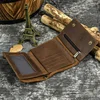 Men Genuine Leather Short Wallet with Chain Zipper Clutch Wallets Male Short Trifold Purse Card Holder Change Coin Purse 3