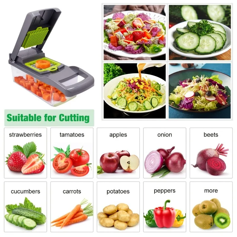 Multifunctional Vegetable Chopper 14 In 1 Cutter Dicer Slicer Mandoline For Onion Potato Tomato