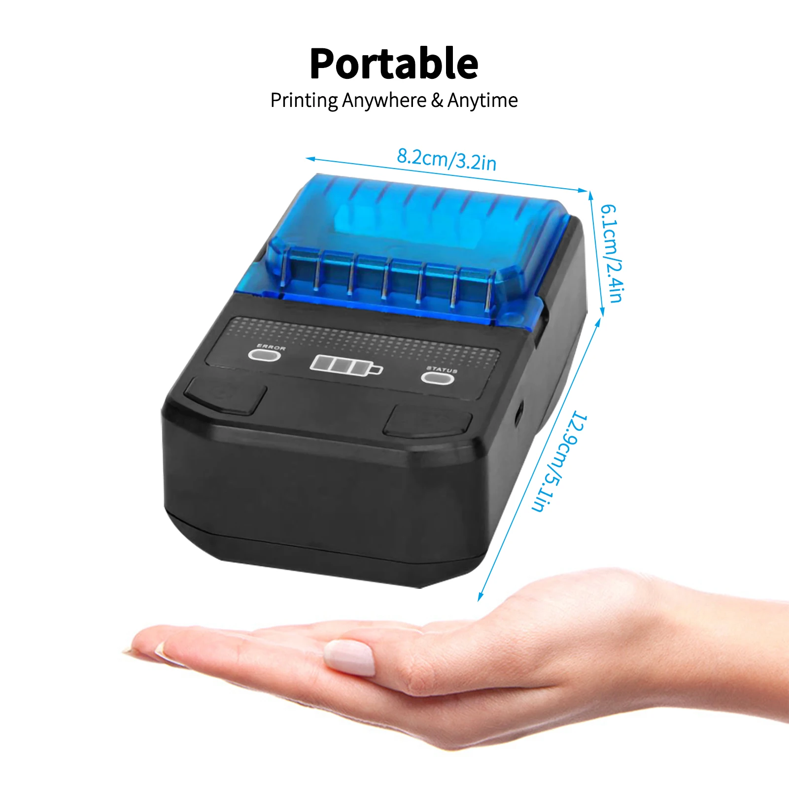 Portable 58mm Thermal Receipt Printer Wireless BT Mini Bill Ticket POS Mobile Printer with Rechargeable Battery Support ESC/POS