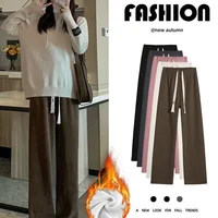 High Waist Wide Leg Pants Women's Loose Casual Thickened Corduroy Long Trousers Autumn Winter Fleece Lined Narrow Version
