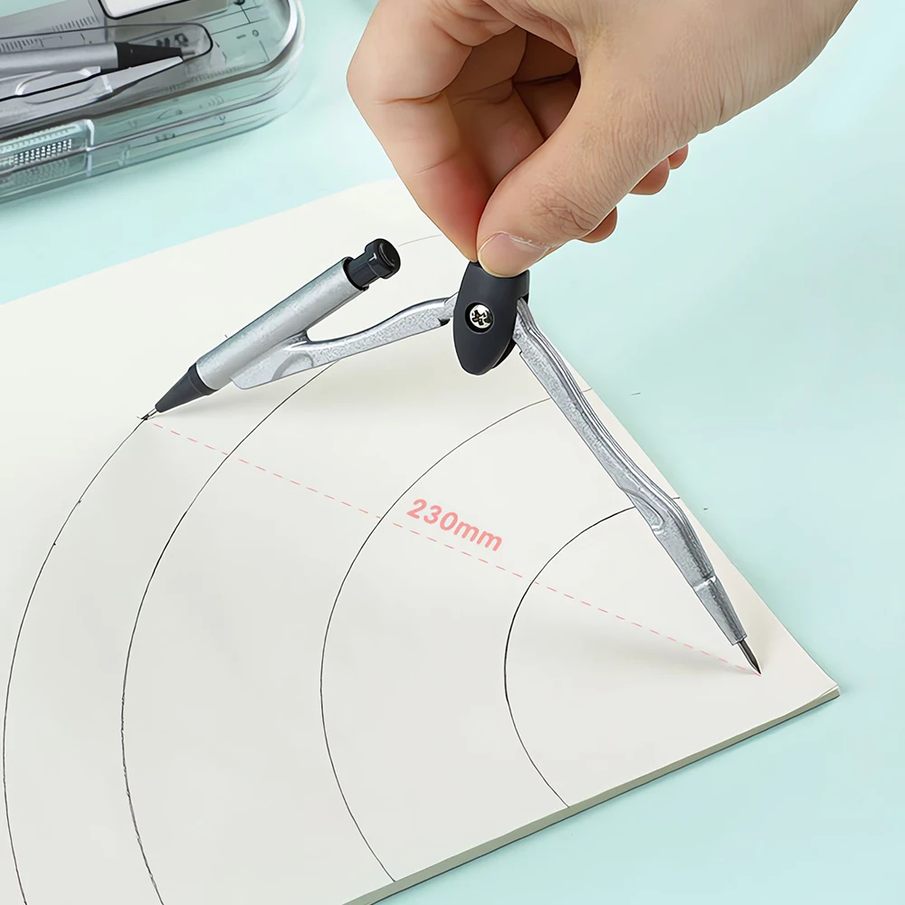 M&G Measuring Drawing Set (Compass + Ruler/Triangular Ruler + Protractor Eraser Mechanical Pencil Pencil Lead) 8pcs