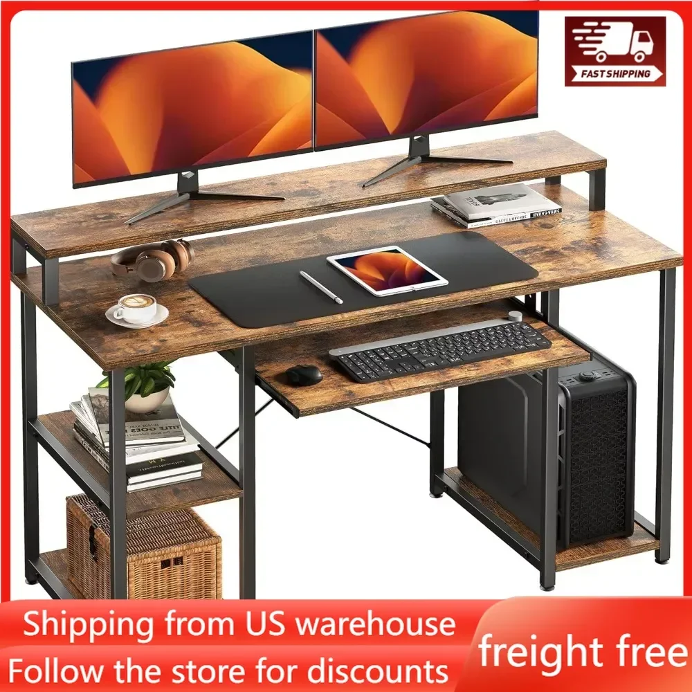 47 Inch Home Office Desk With Monitor Stand Gaming Computer Desk Table Room Desks Furniture Organizer Writing Laptop Corner Game monitor luxury office desks work stands conference writing executive keyboard office desks laptop meuble bureau accessories