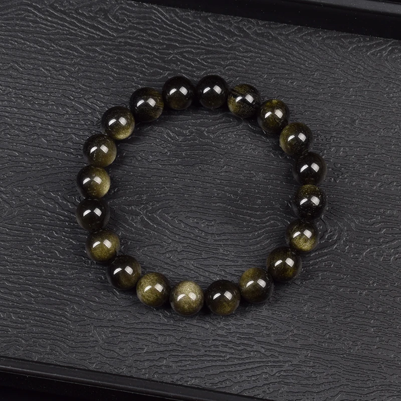 Bracelet de perles rondes en pierre d'obsidienne dorée naturelle pour hommes et femmes, bijoux d'énergie naturelle, lumière dorée, arc-en-ciel
