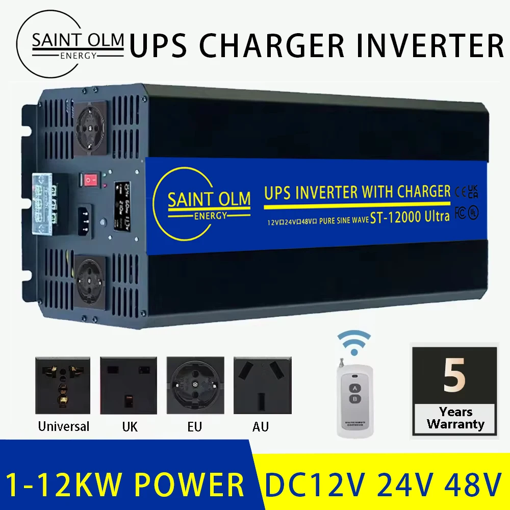 12 KWUPS เครื่องชาร์จ Inverter บริสุทธิ์ไซน์คลื่นอินเวอร์เตอร์ dc 12 / 24 v ถึง AC 220 V / 120 V สำหรับ RV รถบรรทุกพลังงานแสงอาทิตย์ USB 3.030 W แหล่งจ่ายไฟสำรองสำหรับห้องคอมพิวเตอร์ของ UPS การชาร์จไฟอัตโนมัติการชาร์จไ 1